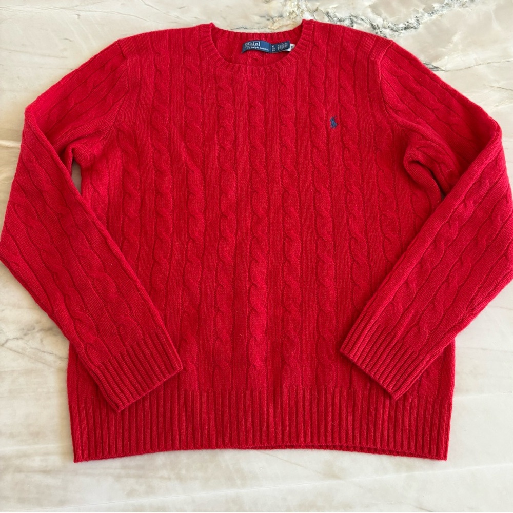 Polo by Ralph Lauren Red Cable Knit Crewneck Sweater